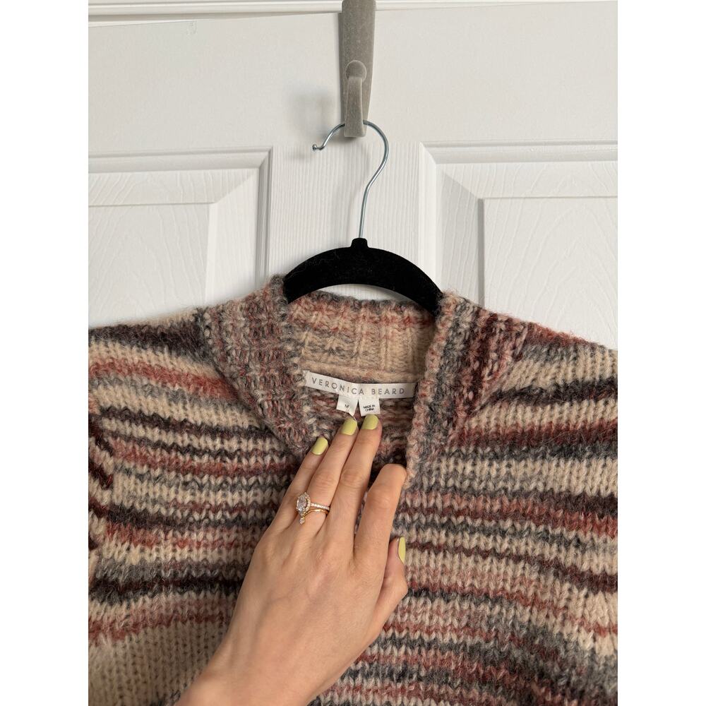 Veronica Beard Alston Sweater in Brown Pink Multi Striped Color Baby Alpaca - Picture 4 of 7